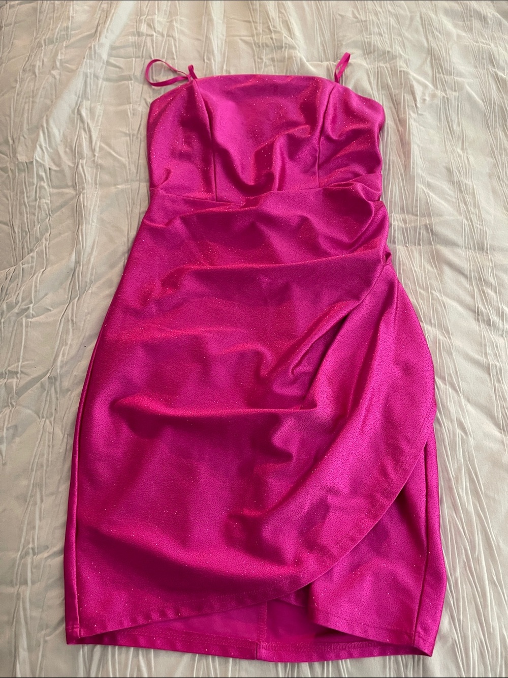 Emerald Sundae Hot Pink Strapless Sparkle Mini Dress